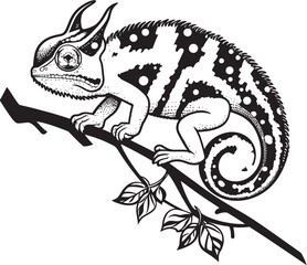 Camouflage Creep: Chameleon Silhouette on Dark Twig Icon Twilight Camouflage: Chameleon Silhouette on Black Twig Icon