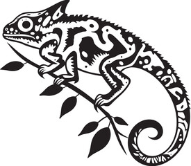 Midnight Maneuver: Chameleon on Twig in Vector Shadowy Slink: Chameleon on Black Twig Icon