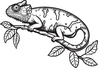 Camo Crawl: Chameleon on Dark Twig Icon Ebony Encounter: Black Chameleon Logo on Twig Vector