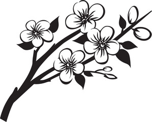 Blossoming Sakura: Vector Black Logo on Tree Branch Noir Cherry Blossom: Branch Icon in Black Vector Design
