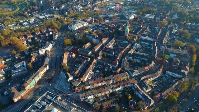 Aerial view of the old town Dorsten in Germany on a sunny afternoon in autumn