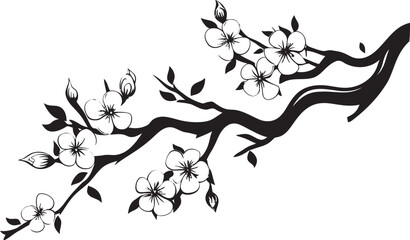 Shadowed Sakura Silhouette: Black Logo on Tree Branch Icon Midnight Sakura Majesty: Cherry Blossom Emblem in Black Vector