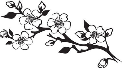Shadowed Sakura Silhouette: Black Logo on Tree Branch Icon Midnight Sakura Majesty: Cherry Blossom Emblem in Black Vector