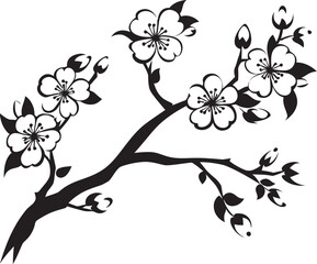 Obsidian Sakura Silhouette: Black Logo on Blossom Branch Ebony Blossom Bough: Cherry Blossom Vector in Black on Twig