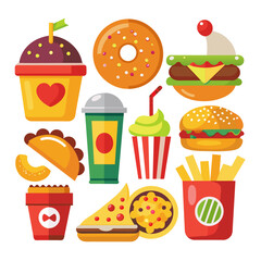 Fast food icon set. Vector illustration of fast food vector icons.