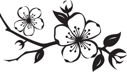 Midnight Bloom Majesty: Cherry Blossom Emblem in Black Vector Stealthy Cherry Blossom: Black Logo on Twig Icon