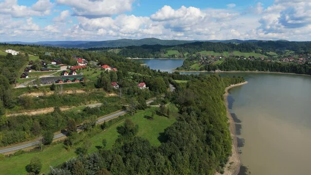 Beautiful Landscape Mountains Bieszczady Wolkowyja Lake Solina Aerial Poland