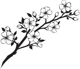 Darkened Sakura Silhouette: Cherry Blossom Icon in Black Noir Petal Perch: Black Logo on Sakura Branch