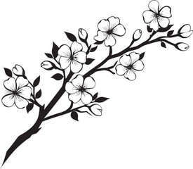 Fototapeta premium Darkened Sakura Silhouette: Cherry Blossom Icon in Black Noir Petal Perch: Black Logo on Sakura Branch