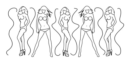 Girls dancers. Neon sign. Vector linear illustration