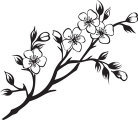 Shadowed Sakura Essence: Cherry Blossom Vector in Black Midnight Blossom Branch: Black Logo on Twig Icon