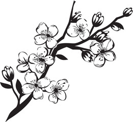 Noir Blossom Bough: Cherry Blossom Emblem in Black Obsidian Cherry Blossom: Black Logo on Sakura Branch