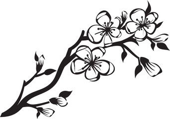 Stealthy Sakura Silhouette: Black Logo on Sakura Branch Twilight Cherry Blossom: Cherry Blossom Vector in Black