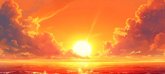 Runde Alu-Dibond Bilder Bereich Sunset Sky on Twilight in the Evening with Orange Gold Sunset Cloud Nature Sky Background, Horizon Golden Sky, Sunrise clouds Gorgeous, Dusk sky : Generative AI