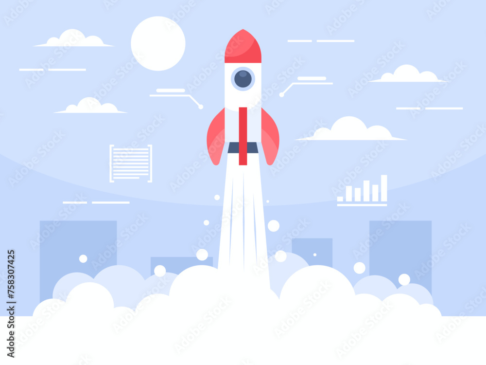 Poster background with a rocket launch. startup concept. vector graphics