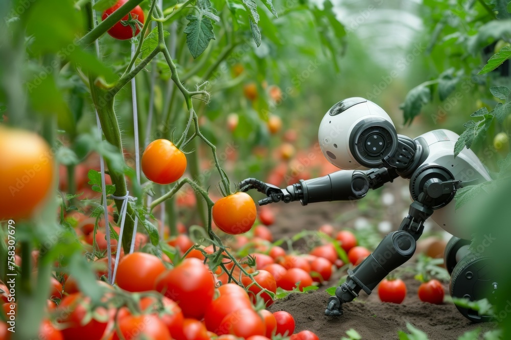 Aufkleber modern greenhouse with robots. background with selective focus and copy space
