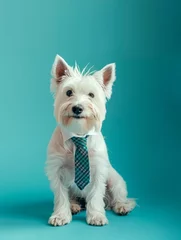 Fotobehang Franse bulldog Dog with a tie.