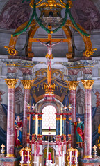Innenansicht der Pfarrkirche Grän in der Gemeinde Grän in Tirol (Österreich)