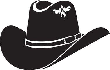 "Urban Wrangler: Cowboy Hat Vector Black Logo for City Slickers" "Rustic Royalty: Cowboy Hat Black Logo Icon in Vintage Vector Design"