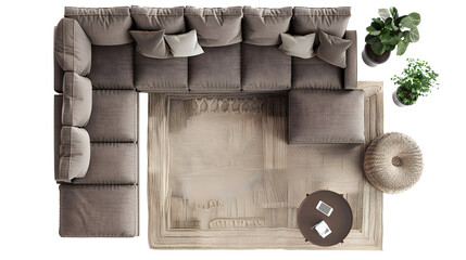 Furniture cosy sofa decorate living room and top view cutout on transparent backgrounds