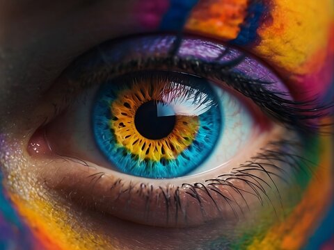 A  human eye  design where the pupil is transformed into a mesmerizing spectrum of colors, evoking a sense of wonder and awe at the beauty and diversity found within each individual's gaze.

