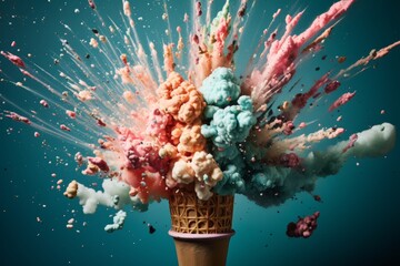 Tempting ice cream explosion - satisfy your sweet tooth with every scrumptious bite - obrazy, fototapety, plakaty