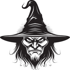 "Twilight's Tranquility: Eerie Witch Vector Symbol" "Cryptic Coven: Creepy Female Witch Logo"