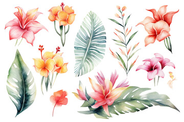 design design set palm jungle leaves perfect watercolor tree tropical fabric brazil flower drawn exotic flowers hand aloha elements botany tropic