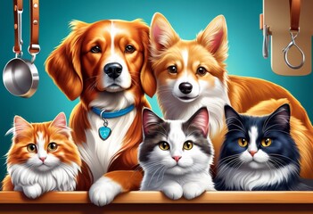 Fototapeta premium illustration, essential veterinary tips pet wellness health maintenance, animal, veterinarian, prevention, treatment, checkup
