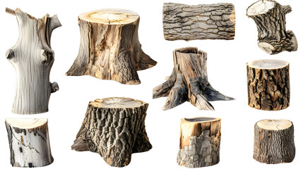 Hardwood trees stub collection cut out backgrounds 3d rendering png - obrazy, fototapety, plakaty
