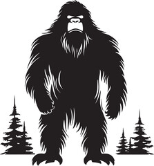 "Sasquatch Serenade: Enigmatic Fullbody Bigfoot Emblem" "Whimsical Woodland Wonder: Mystical Bigfoot Symbol in Black"