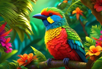 illustration, colorful bird perched branch natural habitat bird watching enthusiasts, nature, feathers, wildlife, ornithology, activity, outdoors, avian