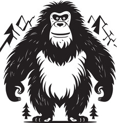 "Mystic Mountain Marvel: Enigmatic Black Logo Icon Design" "Forest Folklore: Adorable Fullbody Bigfoot Vector Logo"