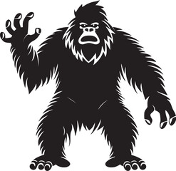 "Forest Folklore: Adorable Fullbody Bigfoot Vector Logo" "Gentle Giant Grin: Playful Sasquatch Symbol in Black"