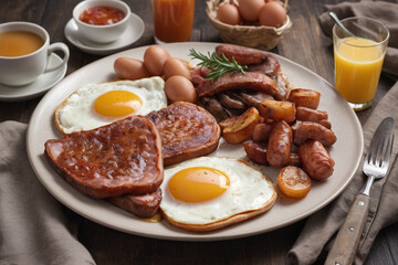 Typical full english breakfast food on plate - 758311606