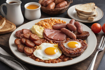 Typical full english breakfast food on plate - 758311608