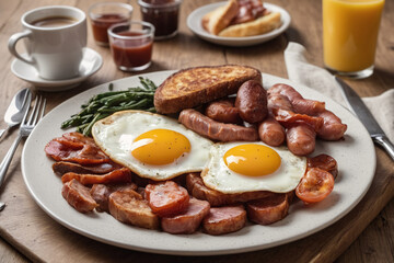 Typical full english breakfast food on plate - 758311622