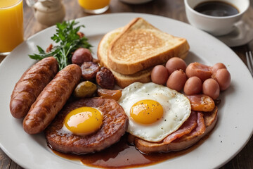 Typical full english breakfast food on plate - 758311660
