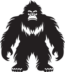"Mystical Mountain Guardian: Cute Bigfoot Logo with Fullbody Illustration" "Gentle Sasquatch Gaze: Adorable Fullbody Vector Emblem in Black"