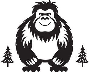 "Gentle Giant Grin: Adorable Fullbody Bigfoot Symbol in Black" "Enchanted Evergreen Entity: Playful Sasquatch Logo Design"