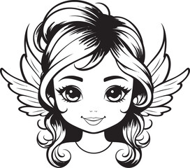 Whimsical Fairy Whispers: Cute Cartoon Vector Logo in Elegant Black
