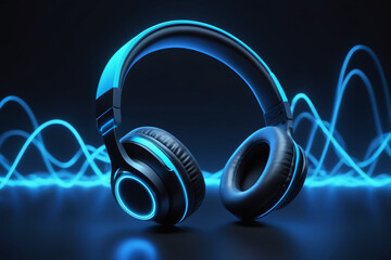 Modern headphone set with waves - 758312051