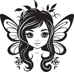 "Mystical Forest Fay: Charming Fairy Icon in Elegant Black" "Fantasy Flicker: Cute Cartoon Fairy Vector Logo"