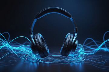 Modern headphone set with waves - 758312061