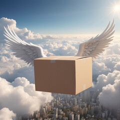 Delivery box with wings symbol of air transportation - 758312421