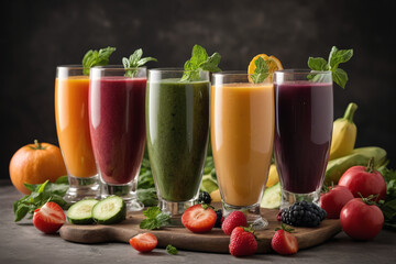 Heap of various fruit and vegetables drink - 758312483