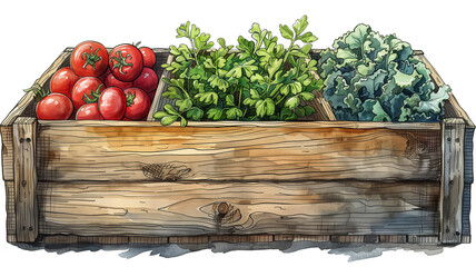 a raised bed with vegetables, and herb plants growing, side view PNG, in a Gardening-themed, isolated, and transparent photorealistic illustration. Generative ai - obrazy, fototapety, plakaty