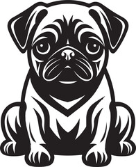 Quirky Pug Illustration: Chic Black Logo Vector Expressive Pug Design: Whimsical Vector Icon Art