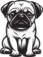 Playful Pug Icon: Sleek Vector Design for Dog Lovers Charming Pug Silhouette: Adorable Black Vector Illustration