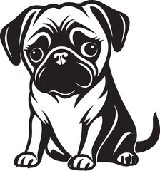 Dynamic Pug Symbol: Trendy Vector Icon for Pug Enthusiasts Pug Passion: Playful Black Logo Vector Design